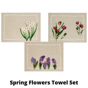 Linen Tea Towels - Spring Flowers Kitchen Towel Set (23x18" each) Linen / Cotton